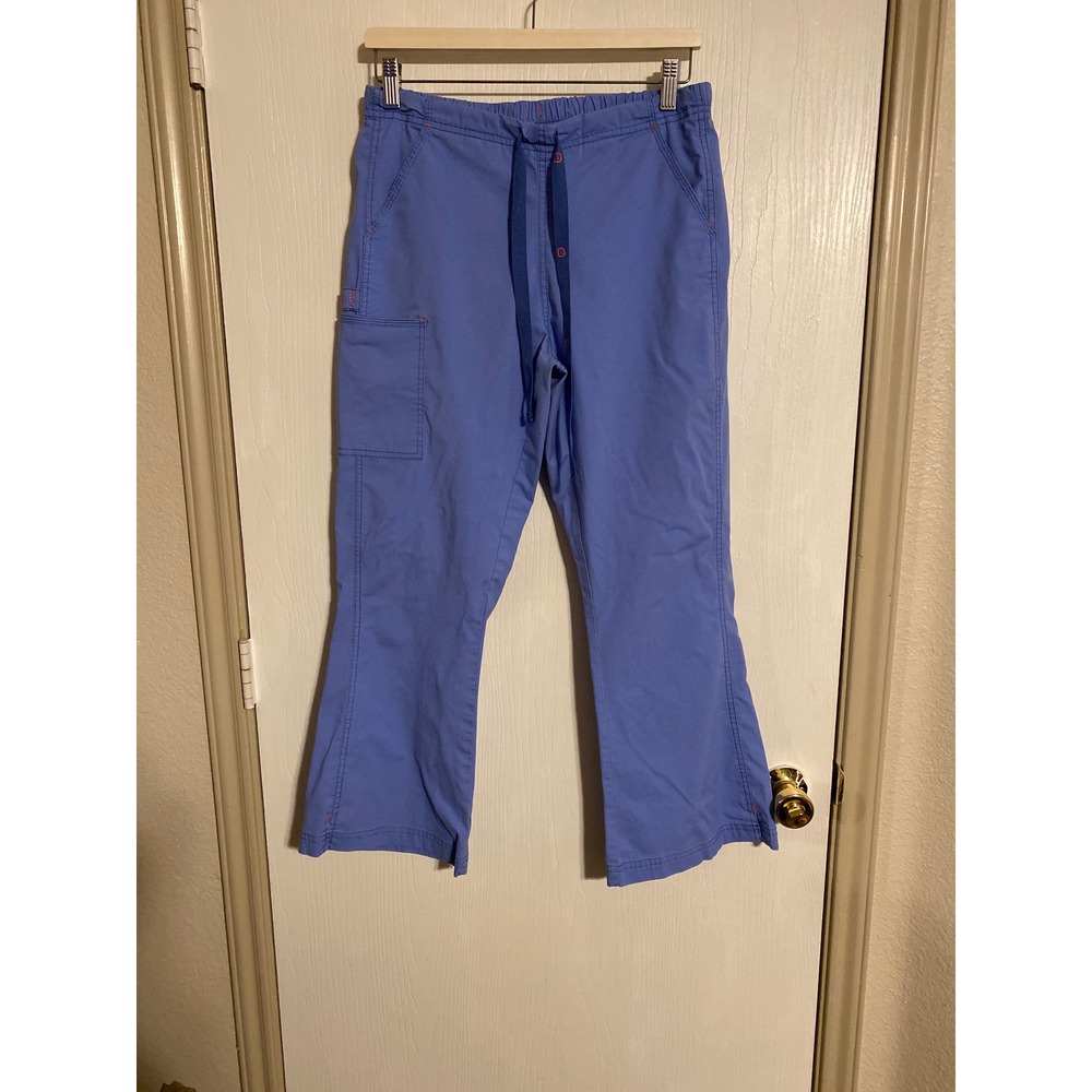 Koi Happiness Scrub Pants Womens Medium Petite Blue Cargo Drawstring 0311